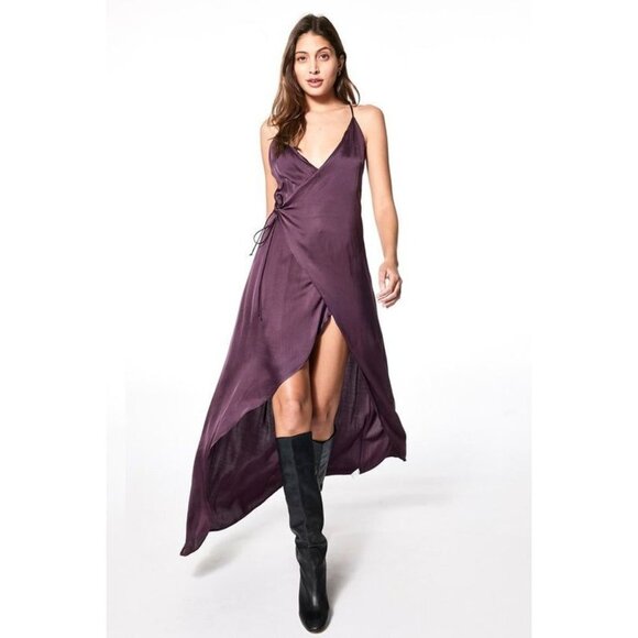 Young Fabulous & Broke NEW! YFB Maxi Slip Dress Wrap Deep Purple SMALL - Picture 1 of 14